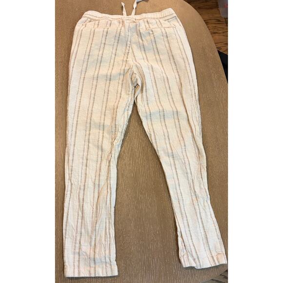 Zara sz Medium Striped Linen Cotton Blend Women’s Pants Cream Drawstring - Picture 2 of 6